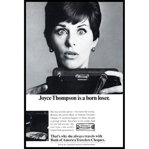 1967 Bank of America Travelers Cheques Vintage Print Ad Vacation Travel Decor - Picture 1 of 1